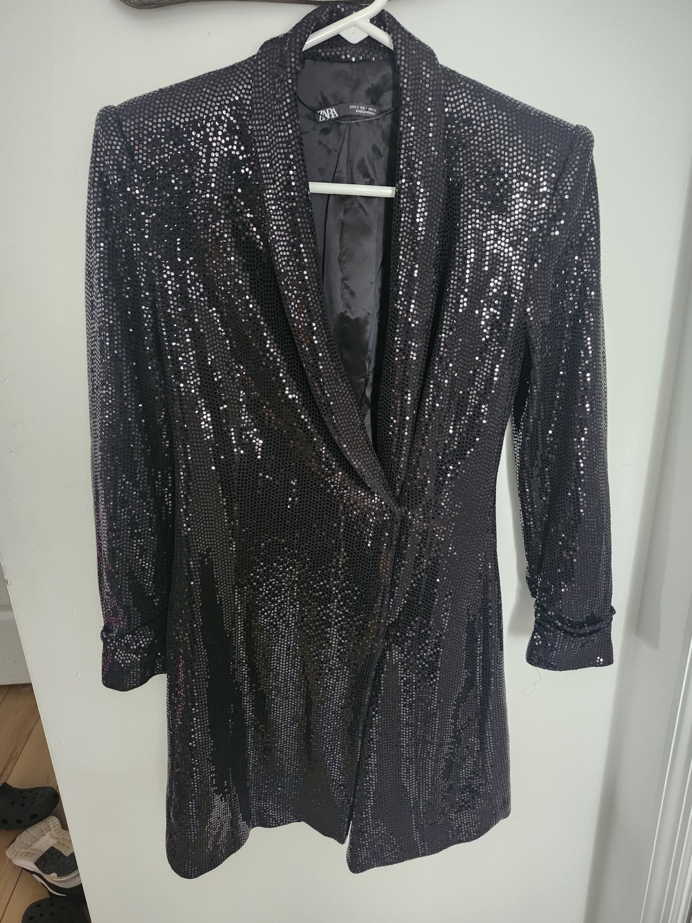 ZARA Black Sequin Shawl Collar Blazer Jacket